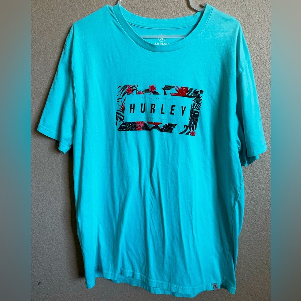 Hurley Large mint green tropical design shirt